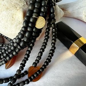 MONIES horn, wood, shell multistrand vintage necklace brown